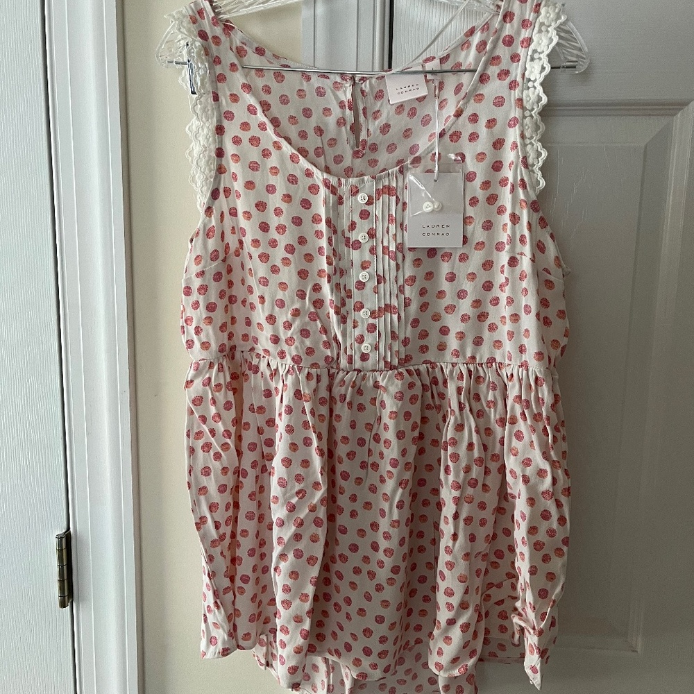 New LC Lauren Conrad SunSplashed Flower Babydoll Tank Top, Size Large